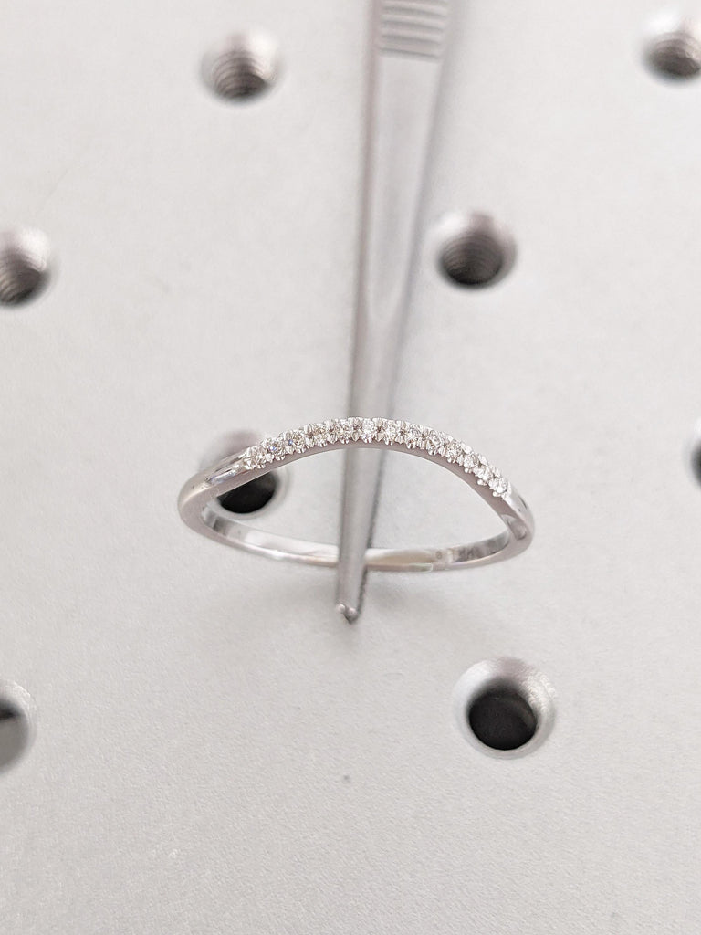 Round Cut Diamond Matching Ring | 14K White Gold Wedding Band | Dainty Pave Minimalist Diamond Ring | Stacking Band | Elegant Ring for Women