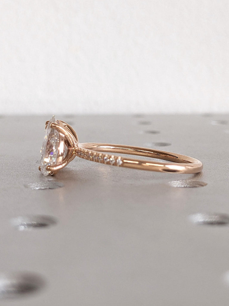 2.5 Carat Emerald & Pear Cut Lab Diamond Engagement Ring, 14k Rose Gold | Vintage Toi Et Moi Ring | Half Eternity Band | Anniversary Gift
