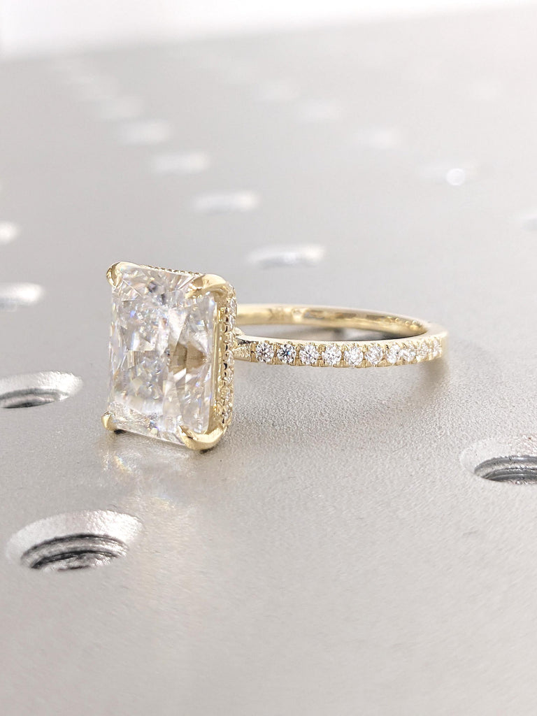 Diamond Hidden Halo Ring, 14K Yellow Gold Half Eternity Statement Ring