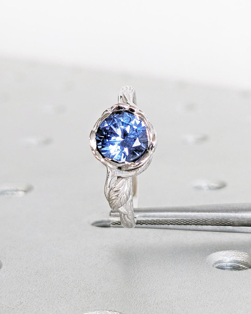 Tanzanite Floral Ring, Violet Purple Tanzanite Ring, Round Tanzanite Engagement Ring, White Gold Floral Promise Ring Women, Art Nouveau Ring