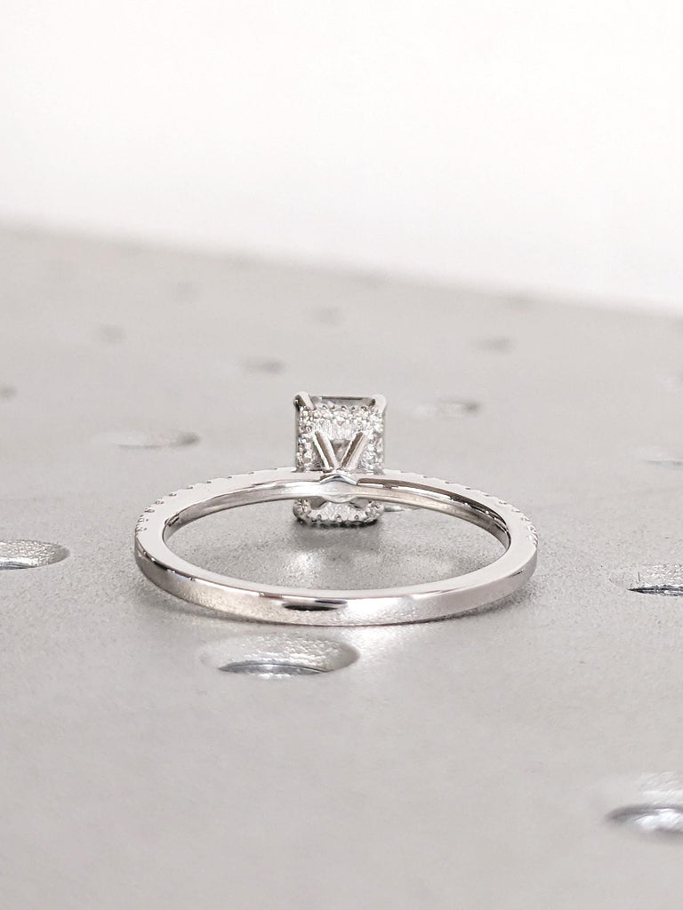 Lab Diamond Ring, Hidden Halo Engagement Ring, 14k White Gold Ring, Half Eternity Ring, 1-2ct Emerald Cut Lab Grown Diamond Anniversary Ring