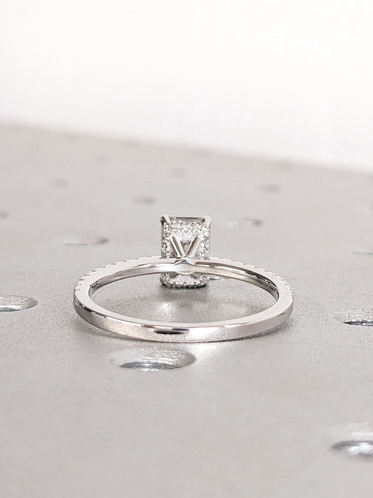 Emerald Cut Engagement Ring, Hidden Halo Lab Grown Diamond Ring, 14k Gold Diamond Eternity Ring