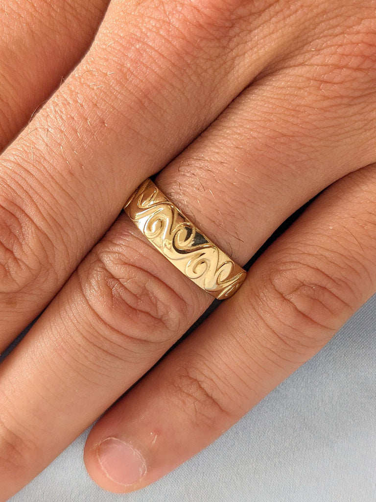 6mm Antique Gold Band | His Wedding Band | Wide Wedding Band 18k Yellow Gold