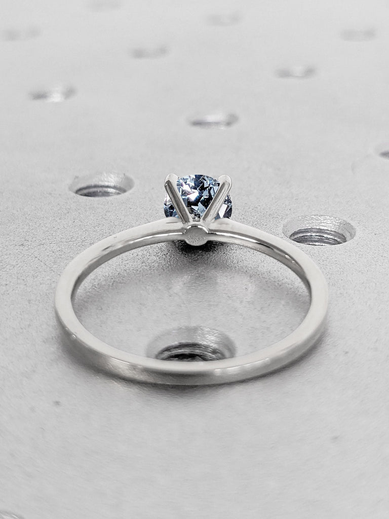 Round Aquamarine Ring, 18k White Gold Engagement Ring, Simple Ring, March Birthstone Ring, Lab Aquamarine Solitaire Ring, Gemstone Jewelry