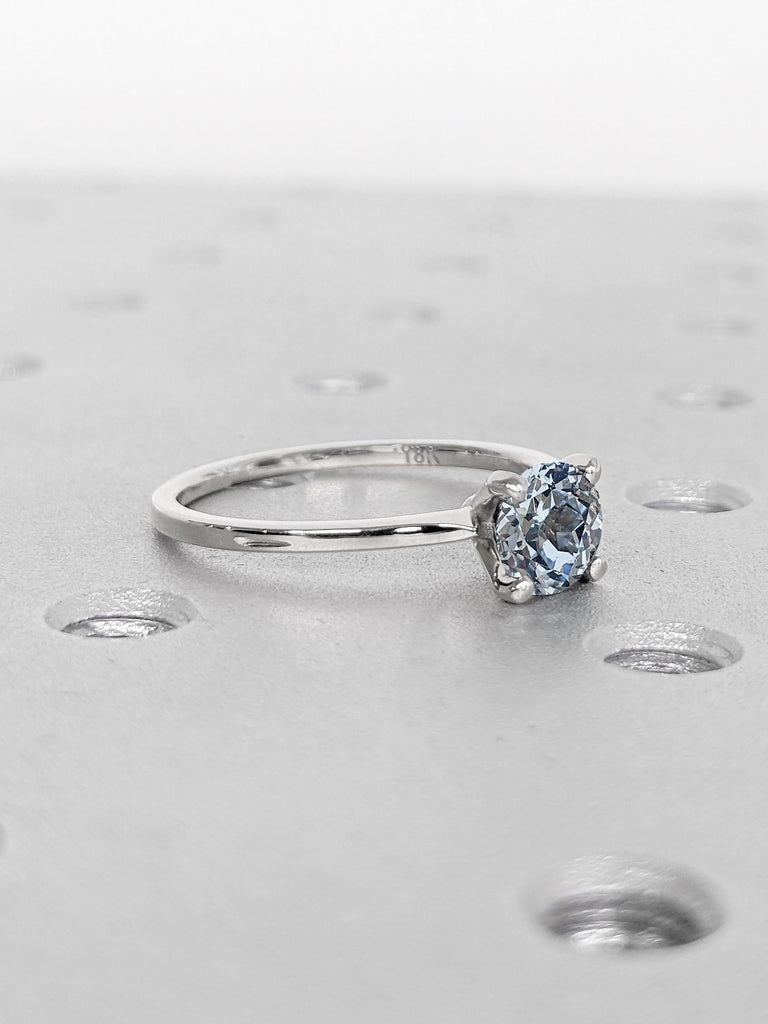 Round Aquamarine Ring, 18k White Gold Engagement Ring, Simple Ring, March Birthstone Ring, Lab Aquamarine Solitaire Ring, Gemstone Jewelry