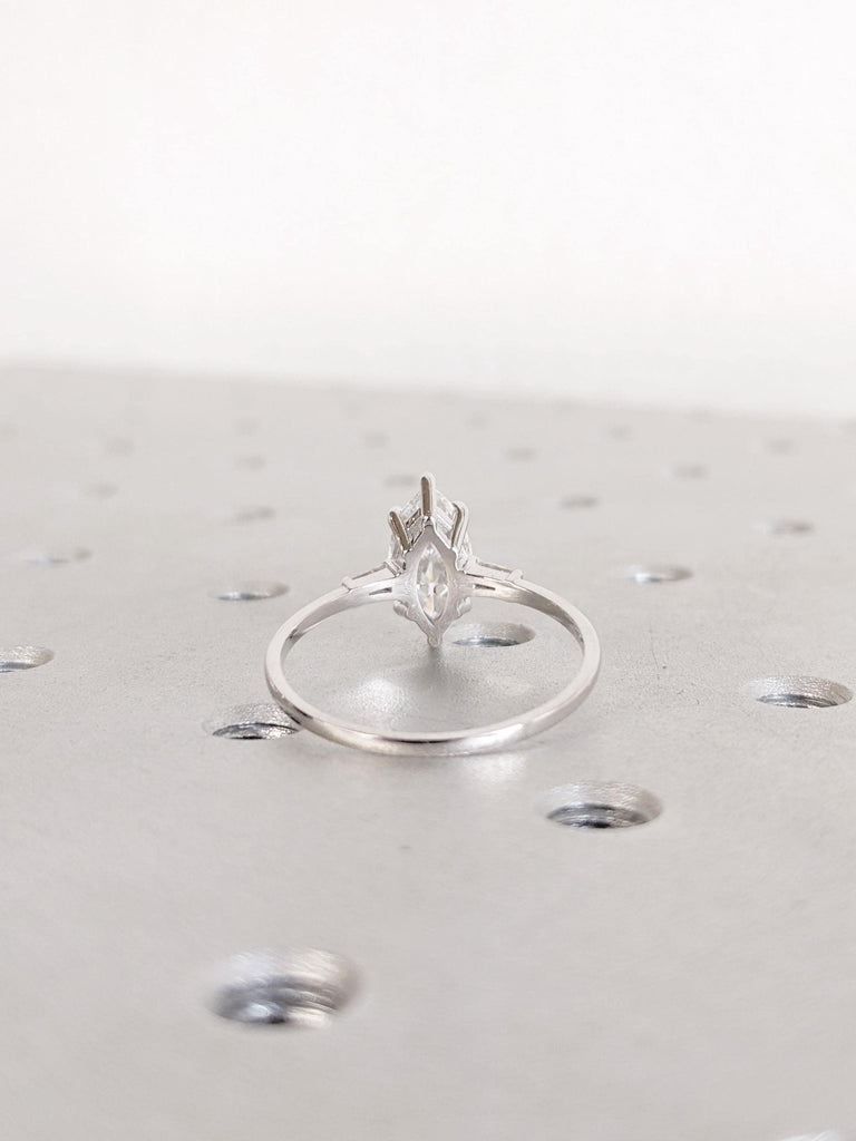 Marquise Cut Moissanite Engagement Ring, 14K Solid Gold Ring, Tapered Baguette Moissanite Ring, Bridal Ring