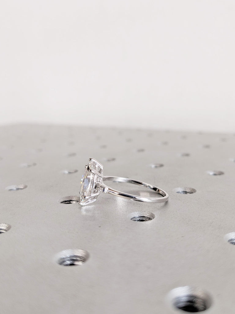 IGI Certified Marquise Cut Lab Grown Diamond Engagement Ring, 14K Gold Ring, Tapered Baguette Diamond Ring