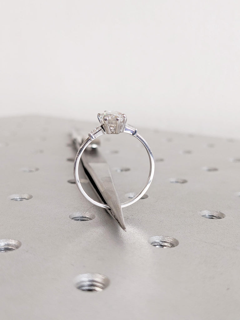 IGI Certified Marquise Cut Lab Grown Diamond Engagement Ring, 14K Gold Ring, Tapered Baguette Diamond Ring