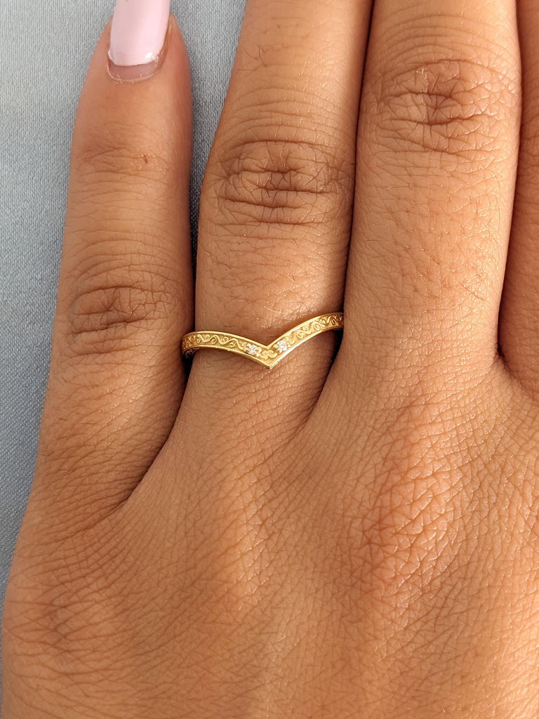 18k Yellow Gold Vintage Wedding Band | His and Hers Wedding Ring Set | Hand Engrave Filigree Couples Ring | Commitment Ring | 6mm Mens Band