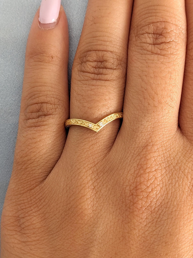 6mm Men Wedding Band and Paved Diamond Curved Women Wedding Ring Set | Solid Gold or Platinum Vintage Jewelry