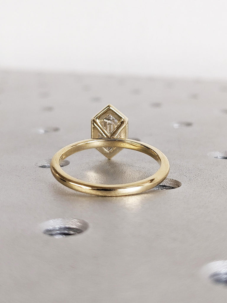 Hexagon Cut Lab Diamond Solitaire Ring, 14K Yellow Gold Bezel Setting Wedding Band, Women’s Engagement Anniversary Ring