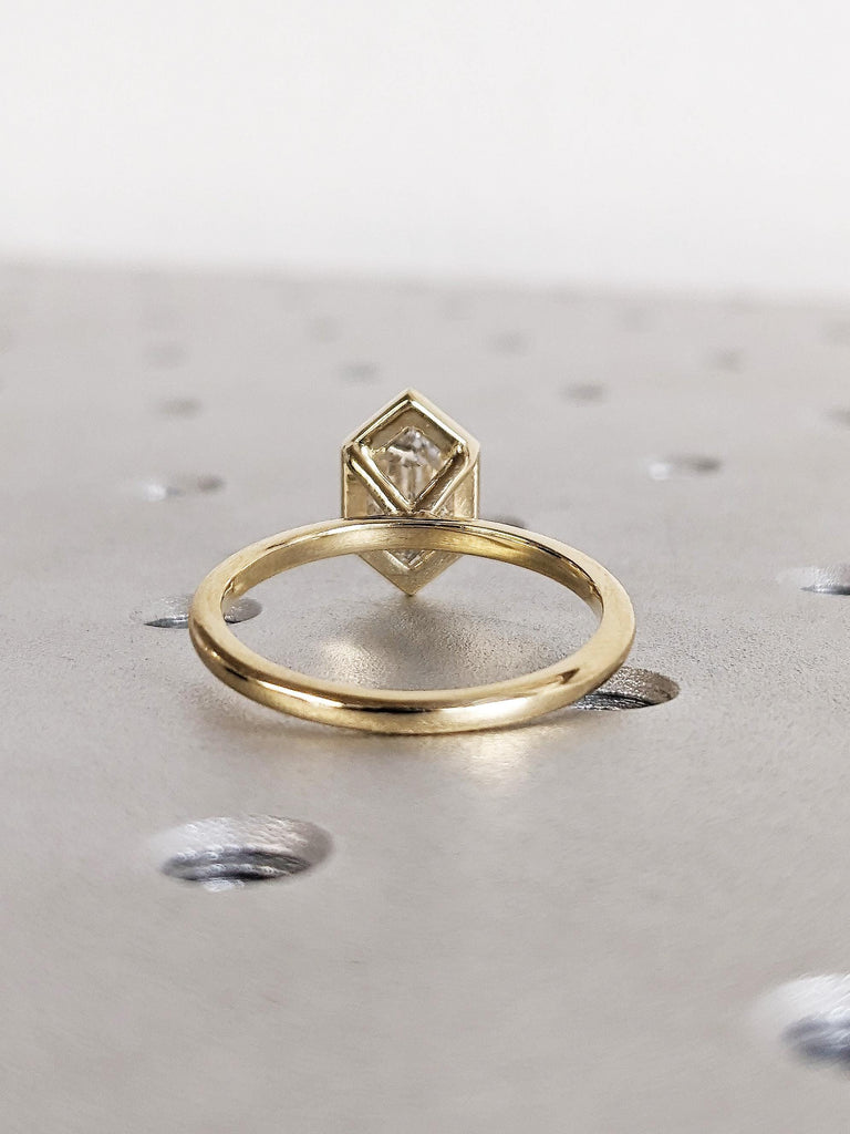 Hexagon Cut Moissanite Solitaire Ring, 14K Yellow Gold Bezel Setting Wedding Band, Women’s Engagement Anniversary Ring
