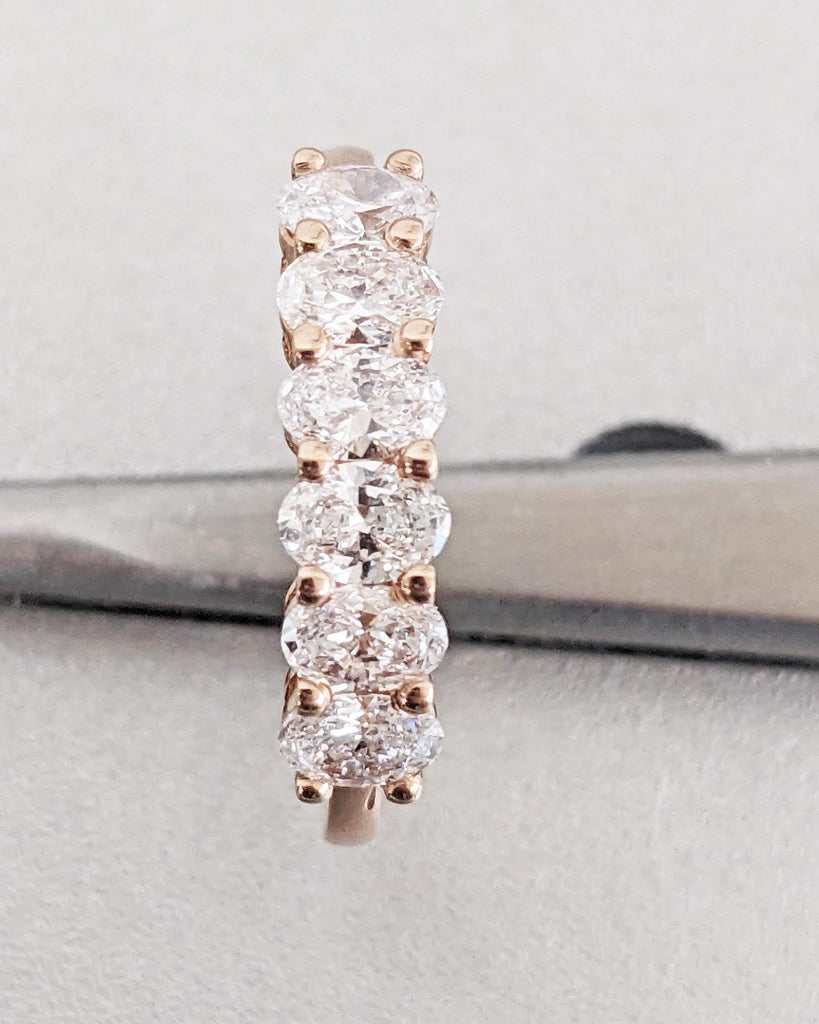 Women’s Rose Gold Wedding Band | Six Stone Half Eternity Oval Wedding Band | Oval Stacking Band | Matching Ring | Oval Moissanite or Diamond