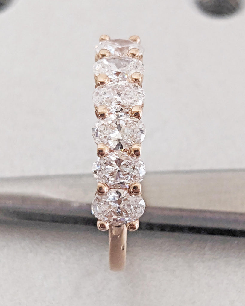 Oval Cut Wedding Ring | Six Stone Oval Lab Grown Diamond Half Eternity Band, 14k Rose Gold | Conflict Free Diamond Anniversary Ring for Wife