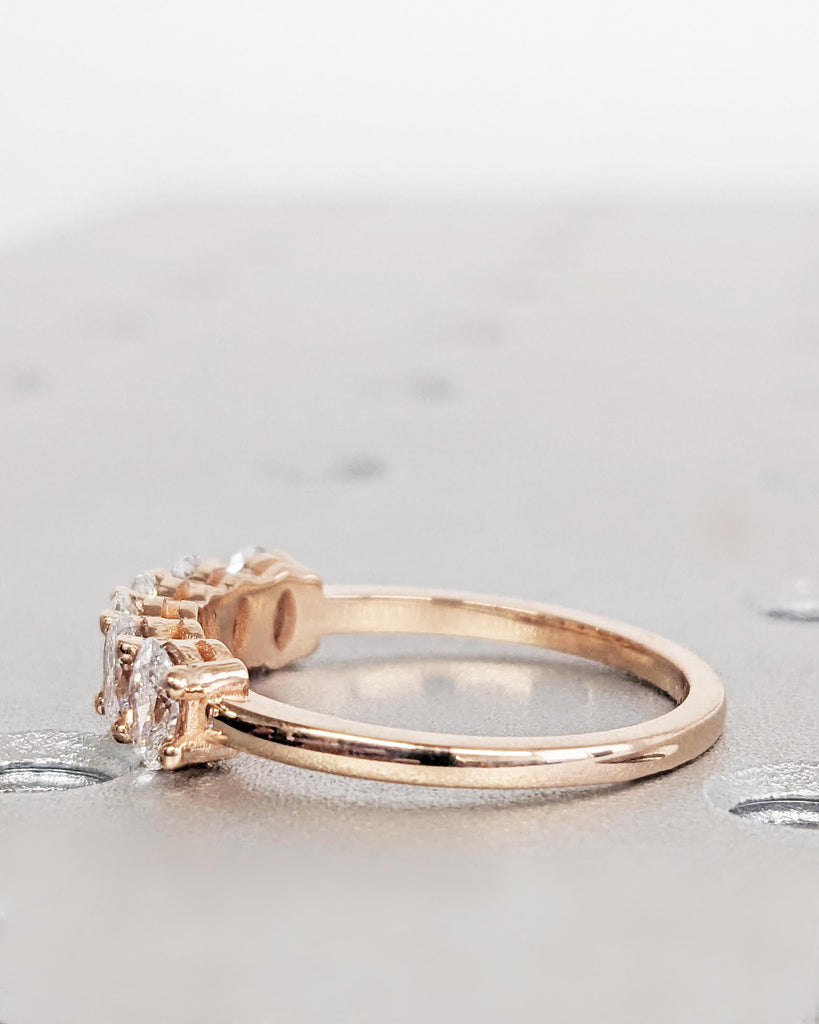 Oval Cut Wedding Ring | Six Stone Oval Lab Grown Diamond Half Eternity Band, 14k Rose Gold | Conflict Free Diamond Anniversary Ring for Wife