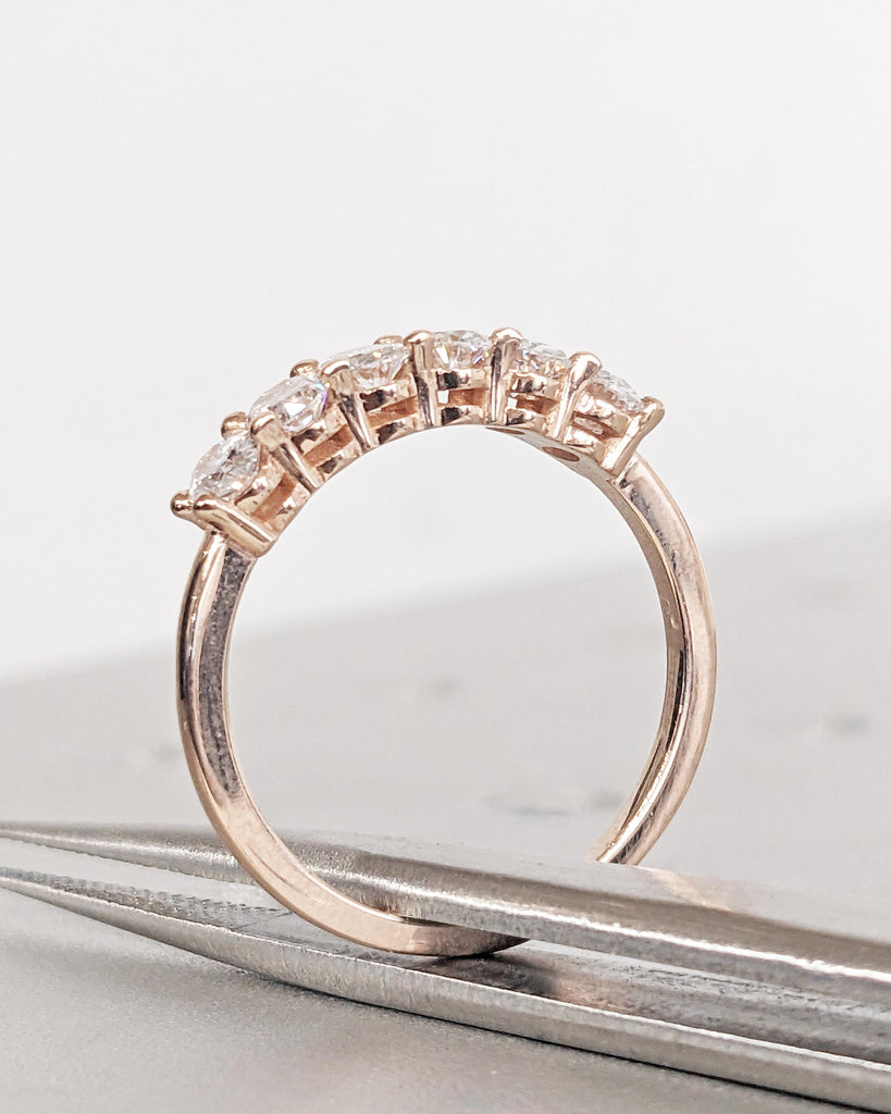 Oval Cut Wedding Ring | Six Stone Oval Lab Grown Diamond Half Eternity Band, 14k Rose Gold | Conflict Free Diamond Anniversary Ring for Wife
