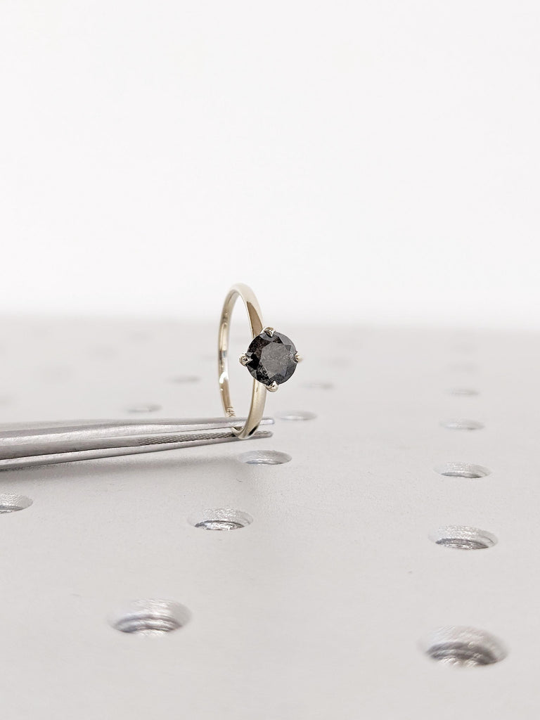 Salt and Pepper Diamond Ring: Round Cut Talon Prong Setting