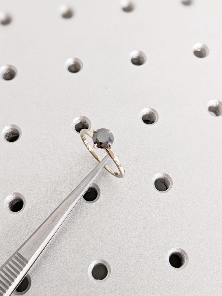 14K White Gold Salt and Pepper Diamond Ring | Alternative Engagement Ring | Round Cut Ring | Modern Wedding Ring | Unique Ring For Brides