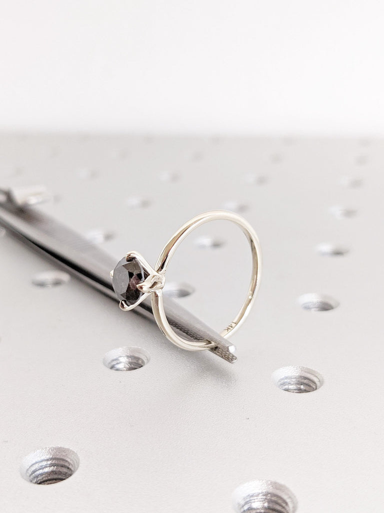Salt and Pepper Diamond Ring: Round Cut Talon Prong Setting