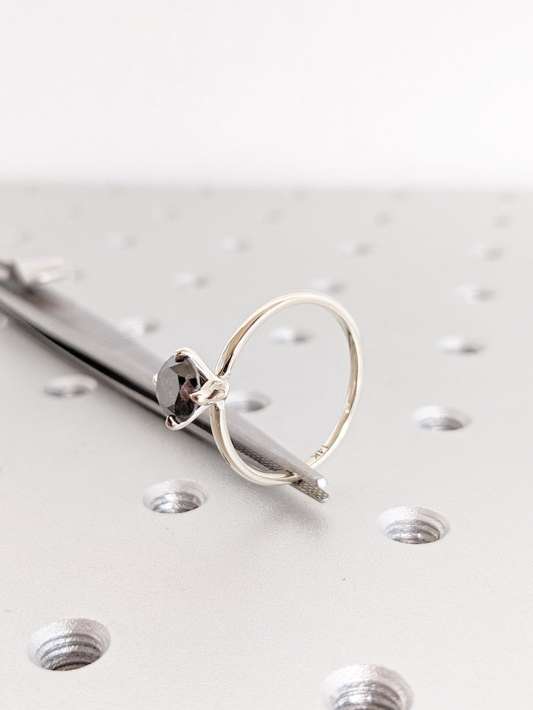 14K White Gold Salt and Pepper Diamond Ring | Alternative Engagement Ring | Round Cut Ring | Modern Wedding Ring | Unique Ring For Brides