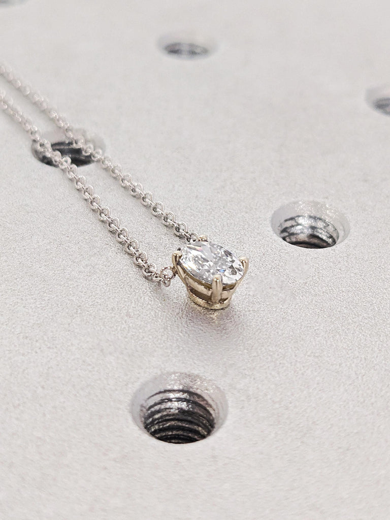 Oval Cut Lab Diamond Bridal Necklace, 14K Solid White Gold Diamond Necklace, Lab Grown Diamond Solitaire Pendant, Wedding Anniversary Gift image #3