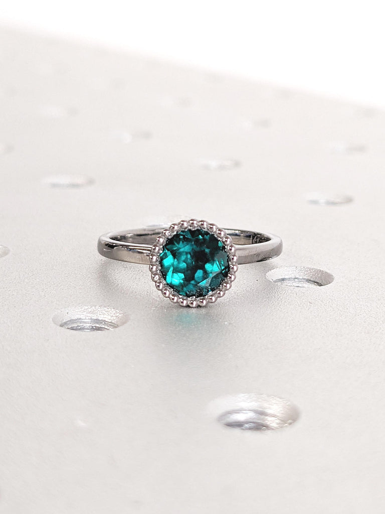 14k Black Gold Engagement Ring, Vintage Emerald Ring, Milgrain Anniversary Ring