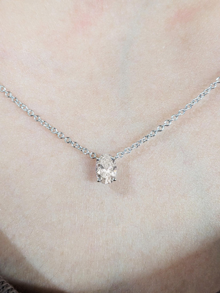 Classic Oval Cut Moissanite Pendant, 14K Solid White Gold Moissanite Pendant, Everyday Women’s Gold Necklace, Dainty Solitaire Necklace Gift
