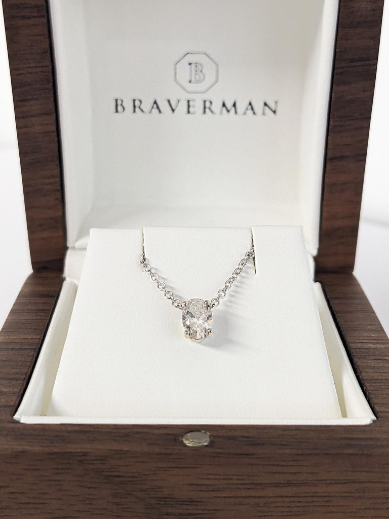 Classic Oval Cut Moissanite Pendant, 14K Solid White Gold Moissanite Pendant, Everyday Women’s Gold Necklace, Dainty Solitaire Necklace Gift