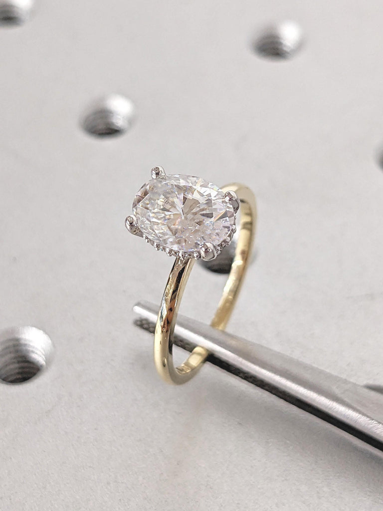 0.5-4ct Moissanite Ring, 14k/18k Gold Engagement Ring, Lab Diamond Hidden Halo Ring
