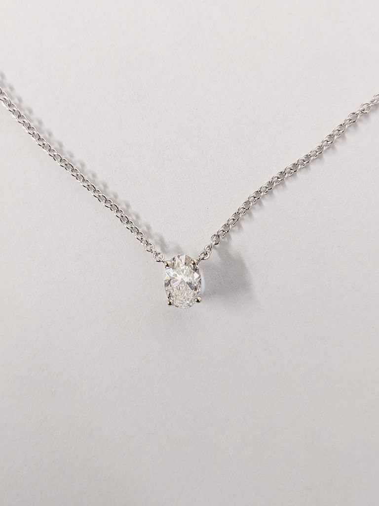 Classic Oval Cut Moissanite Pendant, 14K Solid White Gold Moissanite Pendant, Everyday Women’s Gold Necklace, Dainty Solitaire Necklace Gift