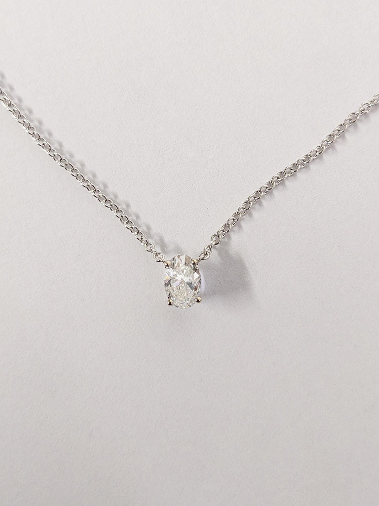 Oval Cut Lab Diamond Bridal Necklace, 14K Solid White Gold Diamond Necklace, Lab Grown Diamond Solitaire Pendant, Wedding Anniversary Gift