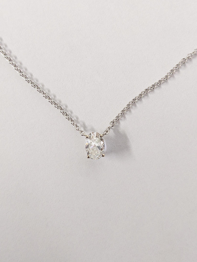 14K White Gold Solitaire Lab Diamond Pendant, Dainty Oval Cut Diamond Bridal Engagement Necklace, Everyday Jewelry