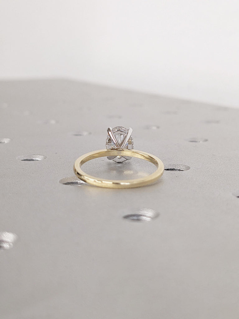 Lab Diamond Ring, Oval Engagement Ring, Dainty 14k White Gold, Yellow Gold Wedding Ring, Unique Anniversary Ring, Hidden Halo Statement Ring