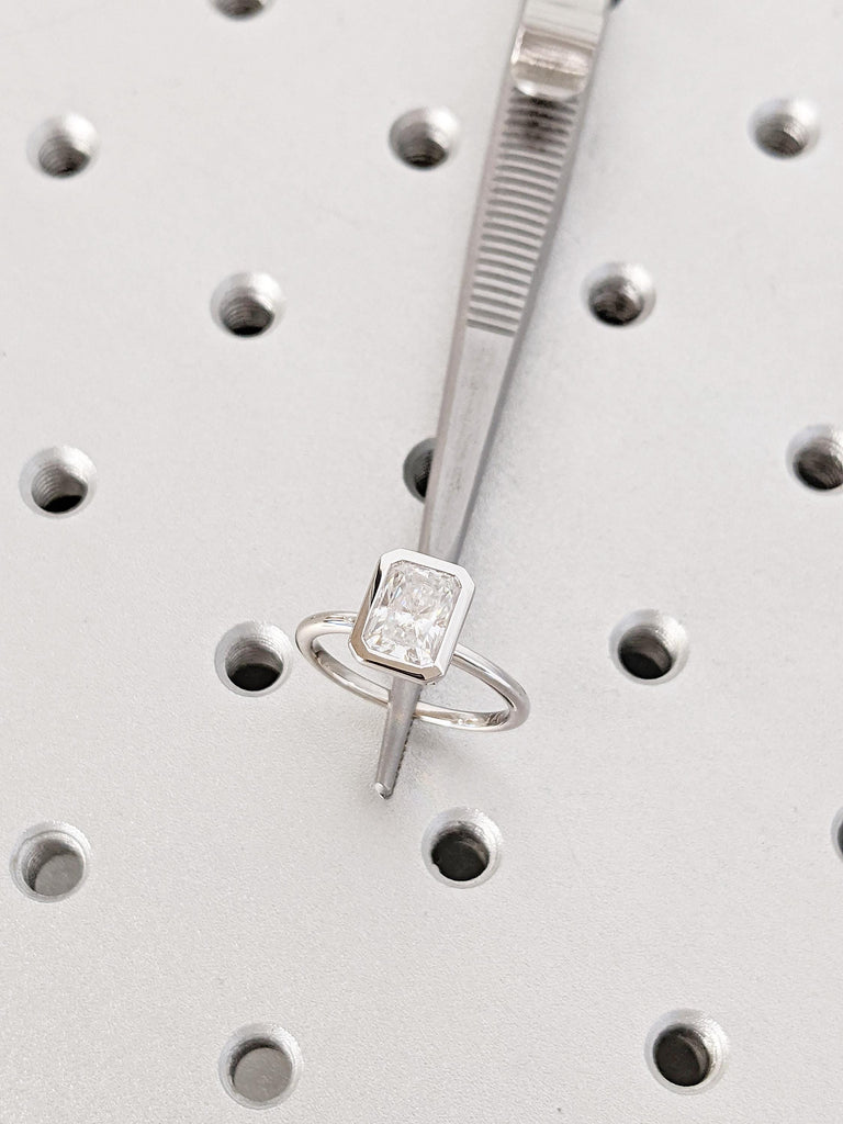 Unique Lab Grown Diamond Ring | 14K White Gold Solitaire Engagement Ring | Vintage Bezel Set Wedding Ring | Diamond Promise Ring For Her