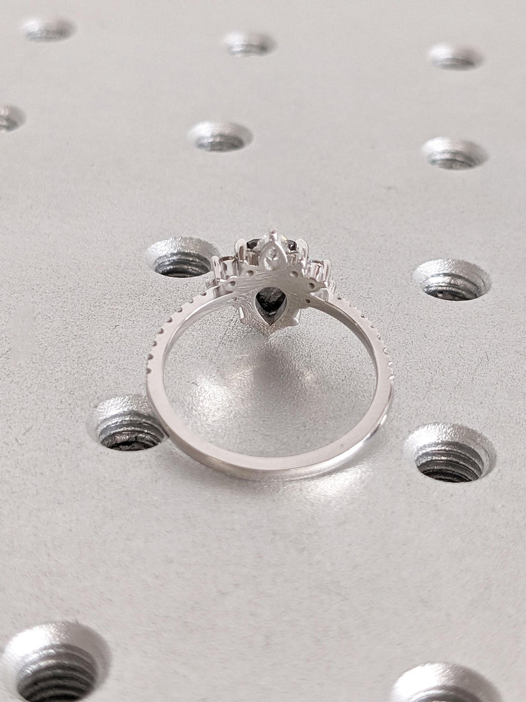 Solid Gold Pear cut Engagement Ring | 1, 1.5, 2ct Salt and Pepper Diamond Wedding Anniversary Ring | Half Eternity Band