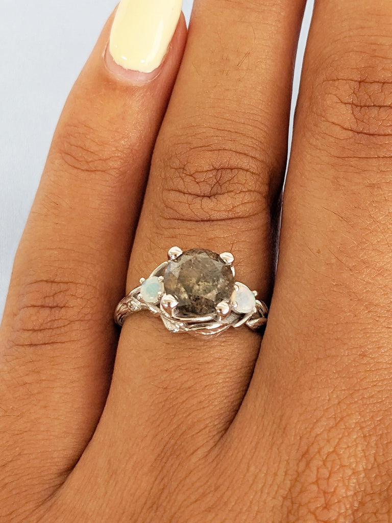 Round Salt and Pepper Diamond Ring, 14k White Gold