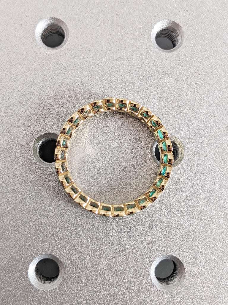 Vintage Emerald Ring for Women, 18k Yellow Gold Wedding Band, Bezel Ring, Eternity Ring