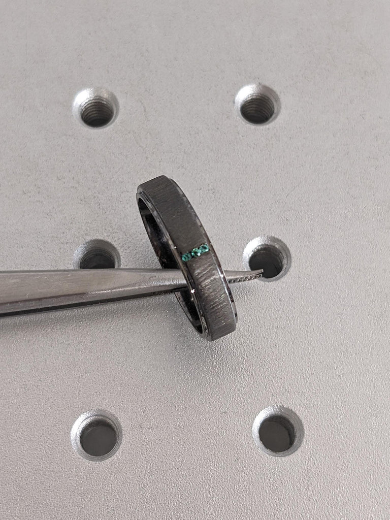 Emerald Wedding Band For Him | Brushed 14k Black Gold Emerald Band | Stepped Edge Ring | Green Emerald Ring | May Birthstone Jewellery Gift