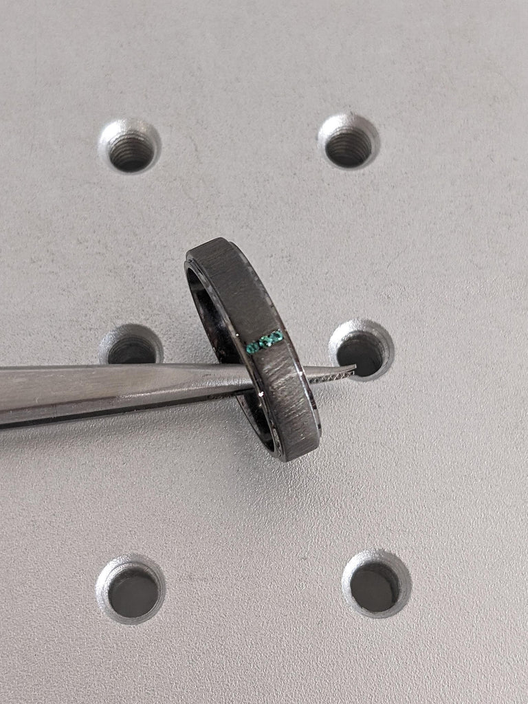 Brushed 14k Black Gold Emerald Wedding Band For Her | Emerald Gemstone Wedding Ring | Green Emerald Ring | May Birthstone Jewellery Gift