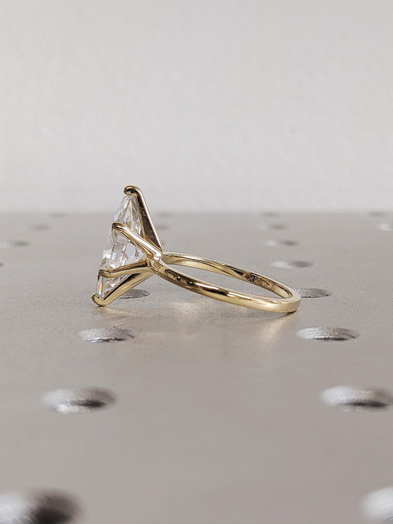 Custom Moissanite Solitaire Ring, 14K Yellow Gold Marquise Cut Moissanite Bridal Ring, White Moissanite Engagement Ring, Solid Gold Jewelry