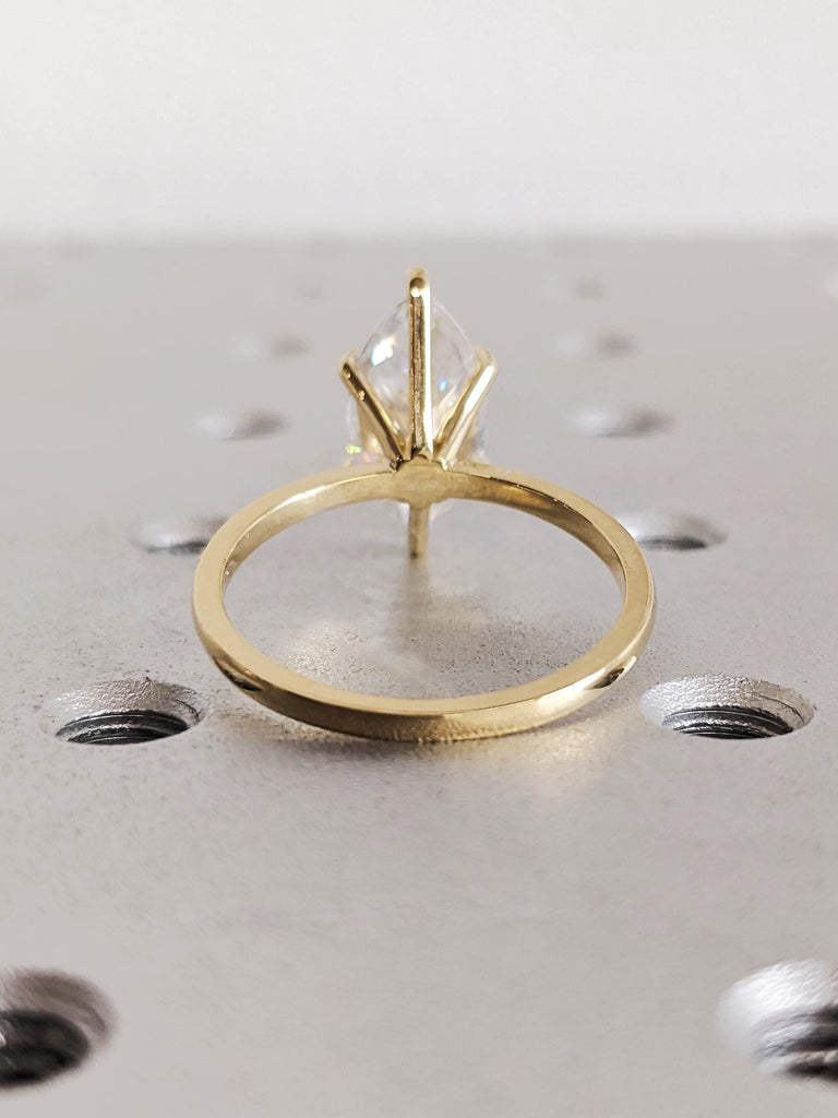 Custom Moissanite Solitaire Ring, 14K Yellow Gold Marquise Cut Moissanite Bridal Ring, White Moissanite Engagement Ring, Solid Gold Jewelry