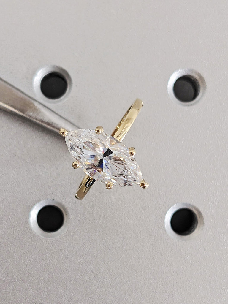 Custom Moissanite Solitaire Ring, 14K Yellow Gold Marquise Cut Moissanite Bridal Ring, White Moissanite Engagement Ring, Solid Gold Jewelry
