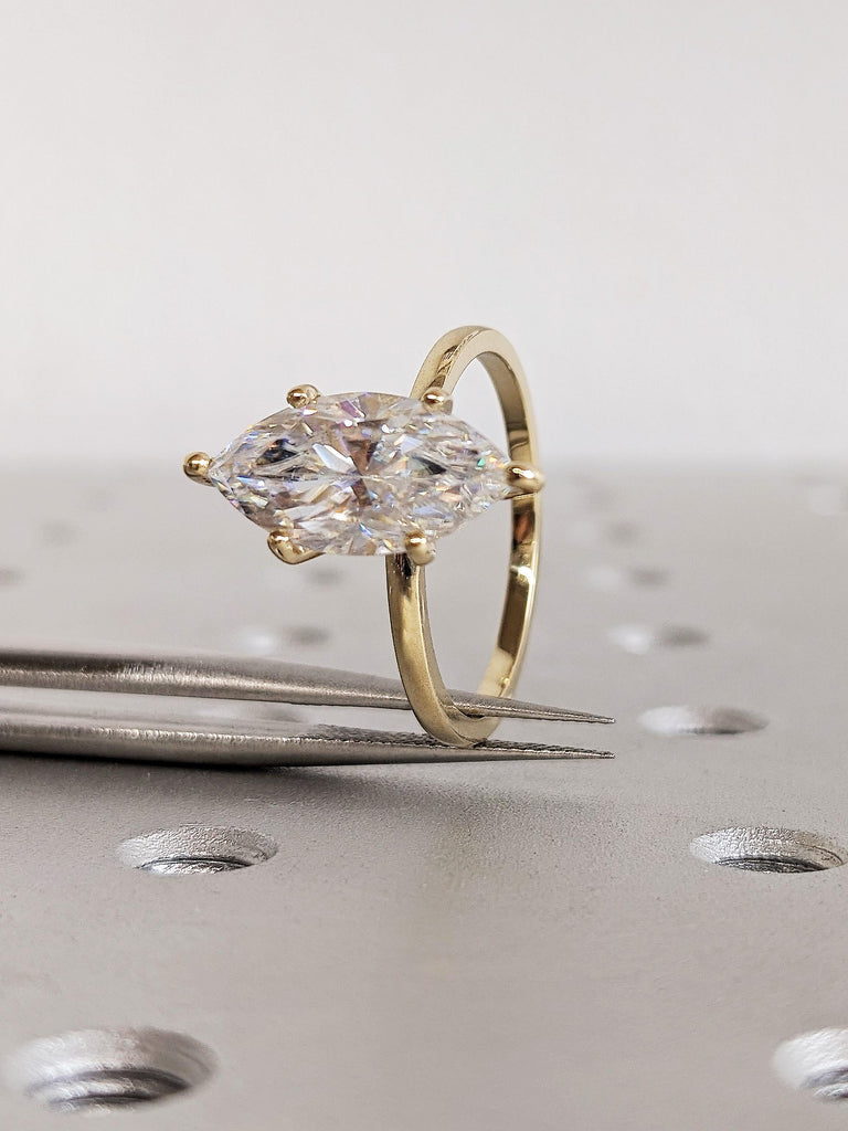 Marquise Cut Lab Grown Diamond Engagement Ring, Custom Solitaire Yellow Gold Wedding Band, Sustainable Diamond Jewelry