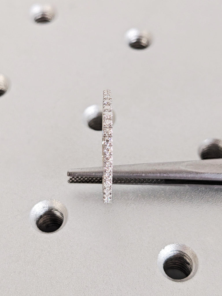 Dainty 14K Solid White Gold Comfort Fit Eternity Ring, Delicate Round Diamond Half Eternity Band, Micro Pavé Diamond Stacking Wedding Ring