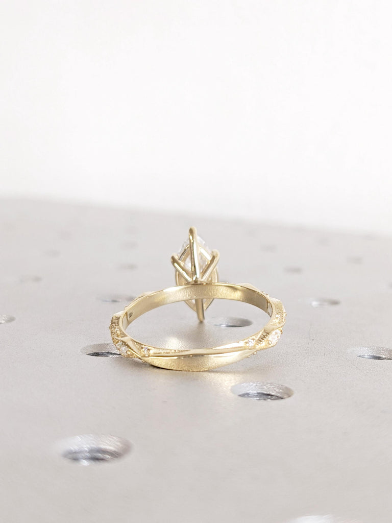 2ct Marquise Lab Grown Diamond Engagement Ring, Prong Set Milgrain 14K Yellow Gold Wedding Ring