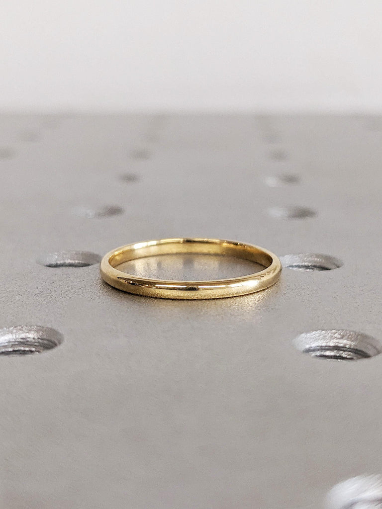 Classic Low Dome Wedding Band, Thin 18K Solid Yellow Gold Engagement Ring, Minimalist Comfort Fit Wedding Ring, Plain Women's Gold Ring