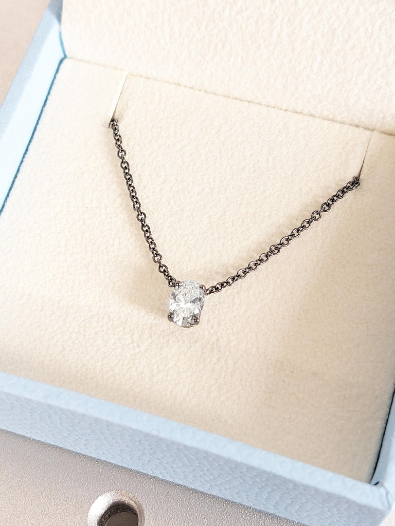 Classic Oval Cut Moissanite Pendant, 14K Solid Black Gold Moissanite Pendant, Everyday Women’s Gold Necklace, Dainty Solitaire Necklace Gift