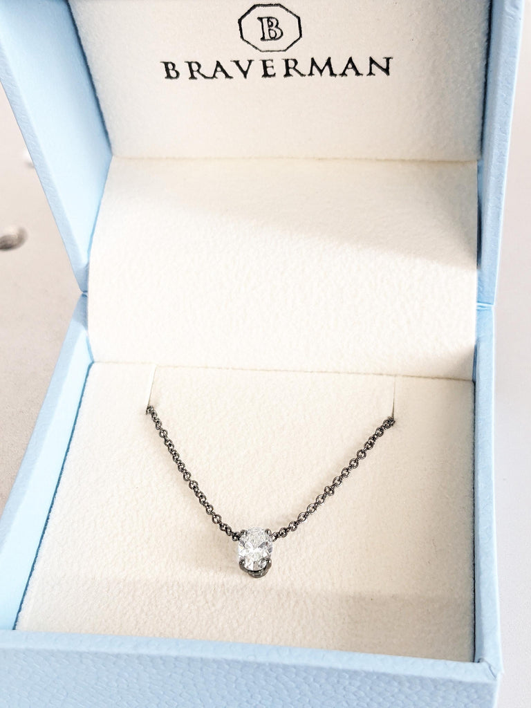 Classic Oval Cut Moissanite Pendant, 14K Solid Black Gold Moissanite Pendant, Everyday Women’s Gold Necklace, Dainty Solitaire Necklace Gift