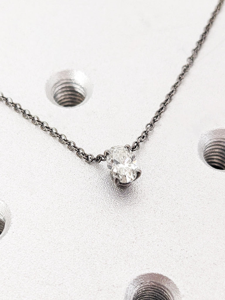 Classic Oval Cut Moissanite Pendant, 14K Solid Black Gold Moissanite Pendant, Everyday Women’s Gold Necklace, Dainty Solitaire Necklace Gift