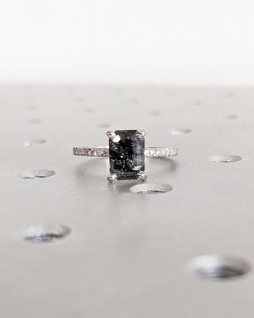 Vintage Salt and Pepper Diamond Engagement Ring | Platinum Engagement Ring | Diamond Eternity Ring | Wedding Bridal Anniversary Promise Ring